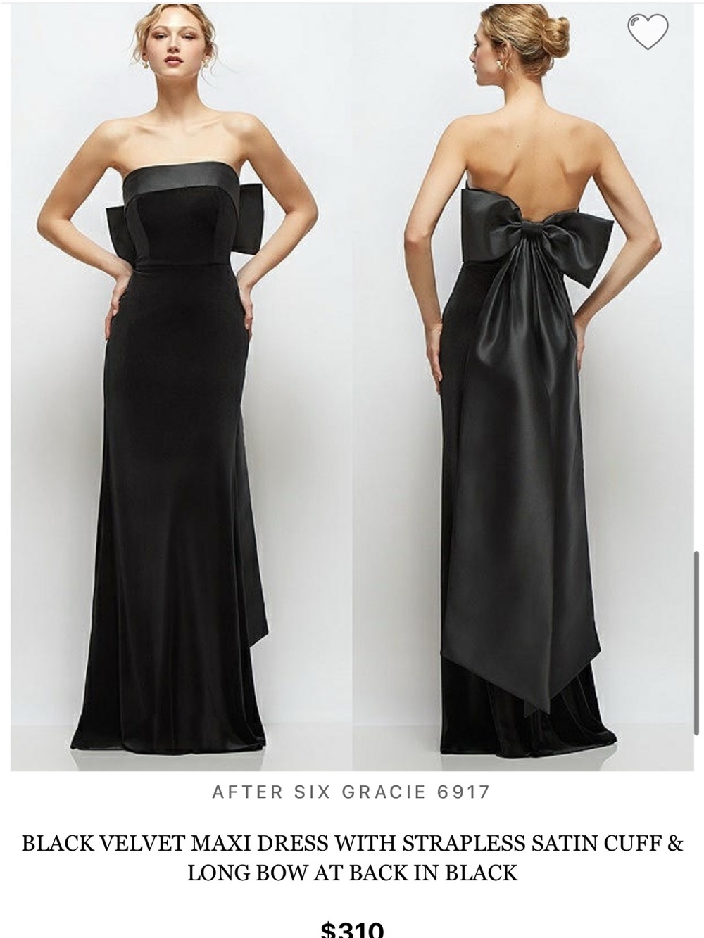 After Six Black Strapless Velvet Gown with Dramatic Satin Bow
